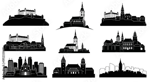 City Skylines Silhouette Collection: Historic and Modern Architecture