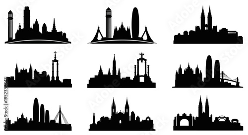 City Skylines Silhouettes Collection - Famous Landmarks and Urban Landscapes