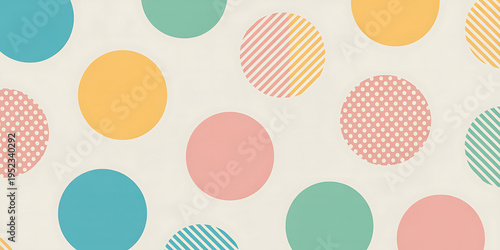 Upbeat Pastel Polka Dot Background with Striped and Dotted Circle Embellishments