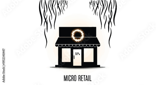 Small storefront illustration represents a micro retail business concept.
