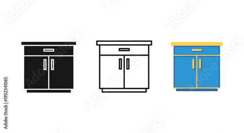 Three cabinet variations progressing from dark to colorful silhouette