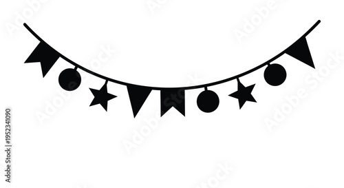 Black bunting and decorative shapes create a festive garland silhouette