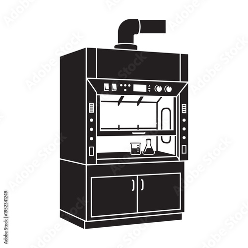 Fume hood with exhaust vent black silhouette vector illustration for laboratory safety design