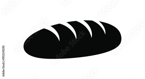 Simple black silhouette of a loaf of bread on a white background