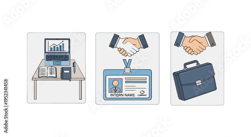 Professional Business Objects and Handshake Illustration.