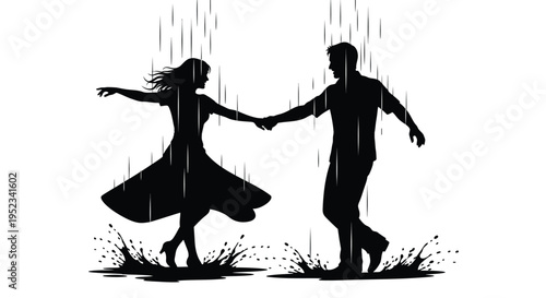 Couple dancing in the rain a romantic and graceful silhouette