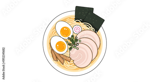 Delicious Bowl of Japanese Ramen Noodles with Toppings.