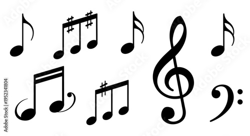 Collection of Musical Notes and Symbols on a White Background