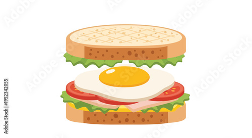 Delicious Breakfast Sandwich with Fried Egg and Fresh Ingredients.