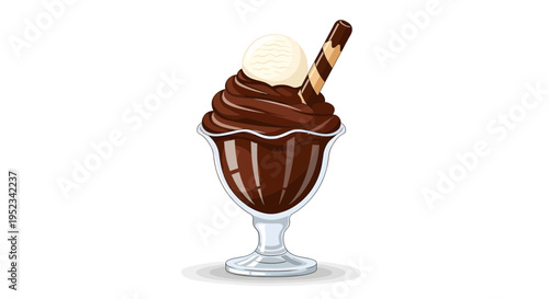 Delicious Chocolate Sundae Dessert with Wafer Stick.