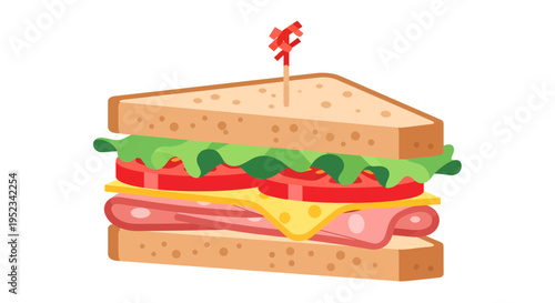 Delicious Club Sandwich with Ham Cheese and Vegetables.