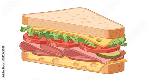 Delicious Ham and Cheese Sandwich Illustration.