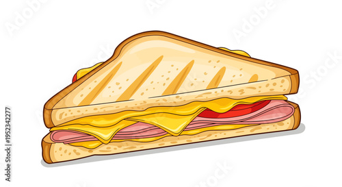 Delicious Grilled Ham and Cheese Sandwich Illustration.