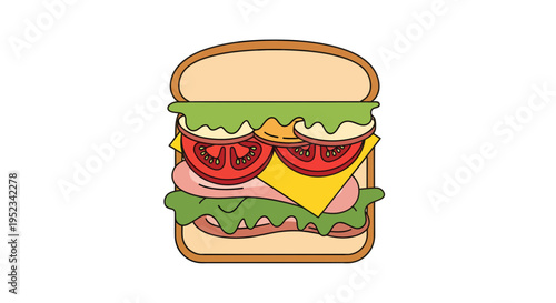 Delicious Ham and Cheese Sandwich with Fresh Vegetables.