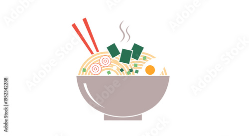 Delicious Hot Ramen Noodles in a Bowl with Chopsticks.