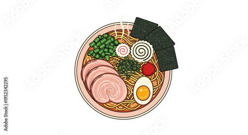 Delicious Japanese Ramen Bowl Illustration.