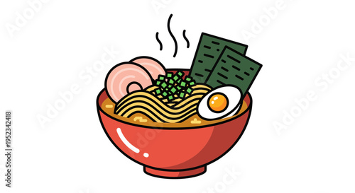 Delicious Ramen Bowl with Noodles and Toppings 1.