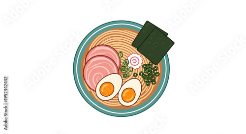 Delicious Ramen Bowl with Noodles Egg and Meat.