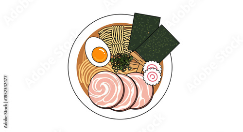 Delicious Ramen Bowl with Noodles Egg and Pork 1.