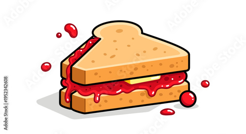 Deliciously messy jam sandwich illustration with butter.