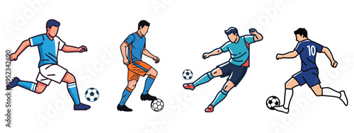Soccer Players Cartoon Vector Set – Football Action Kicking Running Illustrations