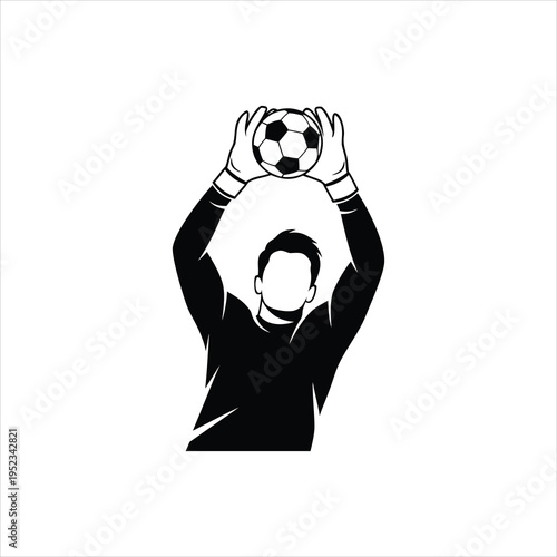 Goalkeeper Diving to Save Ball Vector Illustration - Soccer Goalie Black and White Line Art