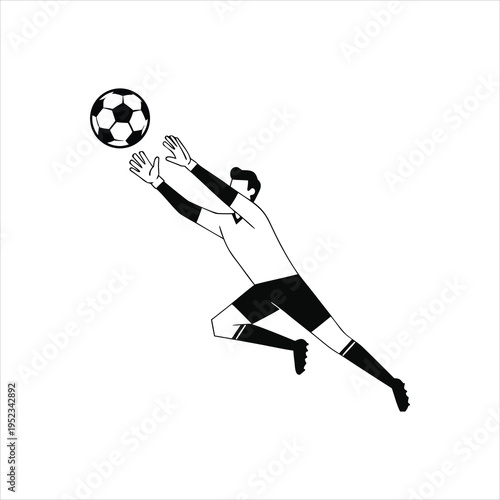 Cartoon Goalkeeper in Action Vector – Soccer Goalie Jumping to Catch Ball Black Silhouette