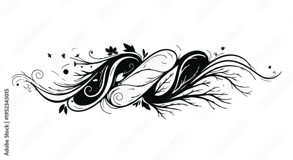 Fototapeta premium Black and white abstract organic swirl design balances opposing dark and light forces.