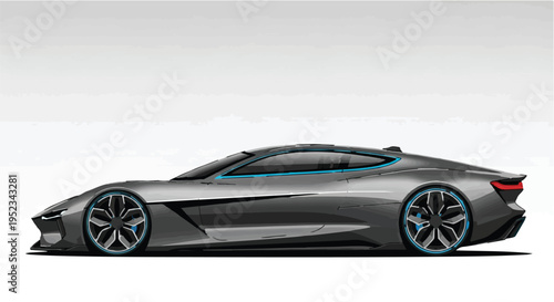 Sleek modern sports car profile shows aerodynamic electric vehicle design.