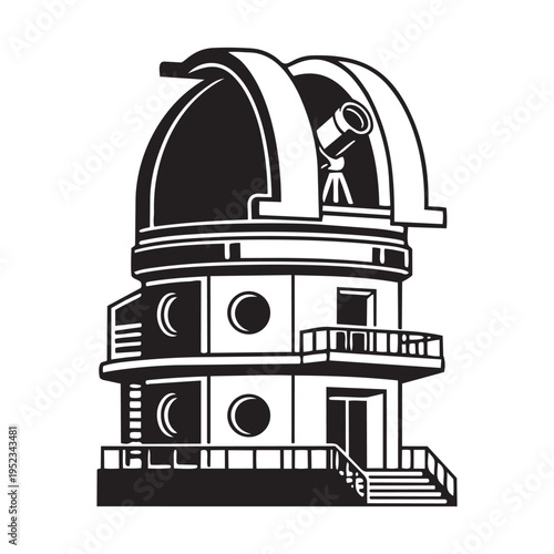 Space observatory building vector illustration featuring dome structure and astronomical telescope