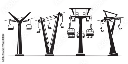 Ski lift gondolas and towers for mountain transport vector illustration