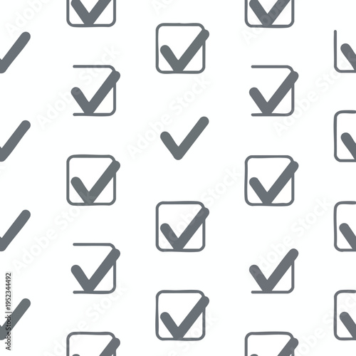 Seamless pattern of grey checkmarks and checkmark boxes on white