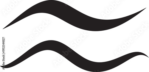 Abstract solid black fill clean silhouette vector design of two smooth wavy lines, perfect for modern graphic elements and decorative accents