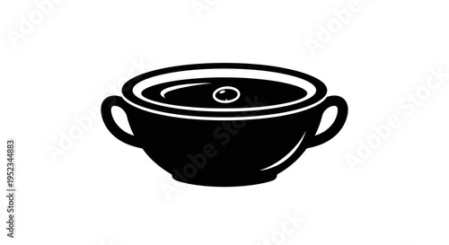 Black bowl with two handles.