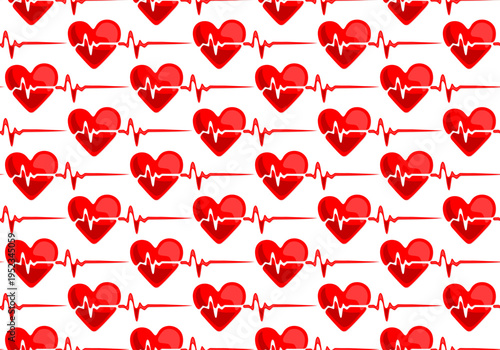 Seamless background with heart and cardiogram.
