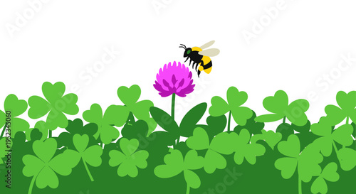Bee Pollinating Clover: An Active Flat Illustration for World Bee Day