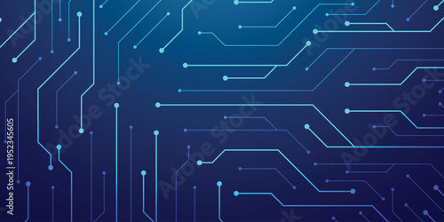 Abstract tech background featuring circuit patterns and blue chip design. Digital board texture with electronic lines for futuristic data concepts. Digital technology