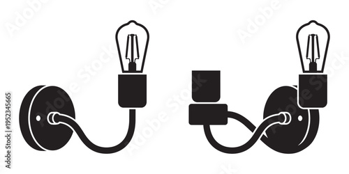 Light bulb vector silhouette, wall sconce and socket, illustration