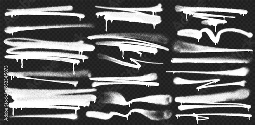 Graffiti spray underline strokes with paint splashes and drips. Urban aerosol brush lines, street art marker underline elements. Vector graffiti set.