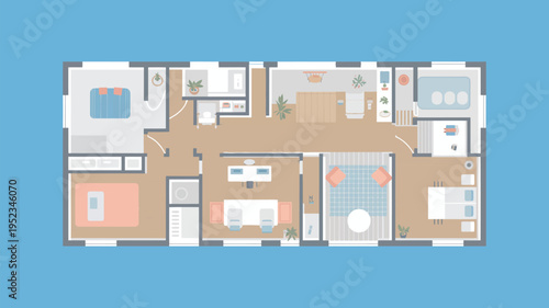 A modern and spacious floor plan of a large house with multiple rooms and amenities.