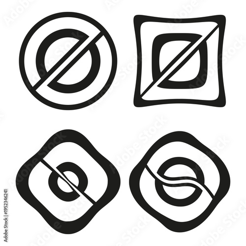 Four prohibition icons. Abstract ban symbols. Contour line shapes. Vector safety set.
