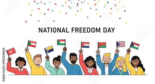 Vector illustration of people holding flags on National Freedom Day