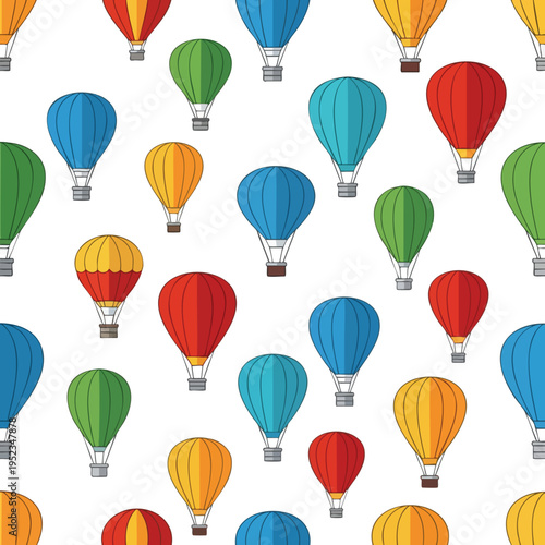 Colorful hot air balloons, an endless pattern of aerial globes in bright hues