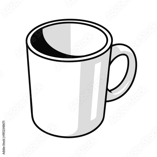 A simple white mug with a handle, isolated on a white background