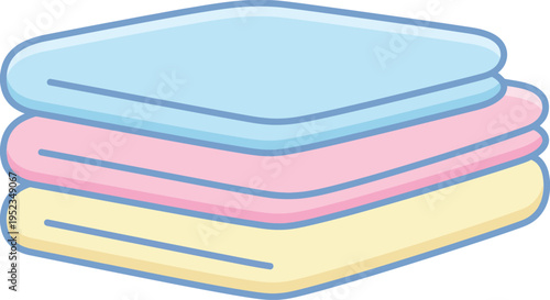 Soft and tidy household vector featuring a neatly folded towel stack in a cute pastel cartoon style made as an isolated laundry organization icon asset
