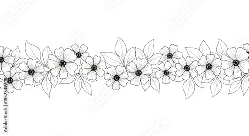 Black and white flower line drawing 1.