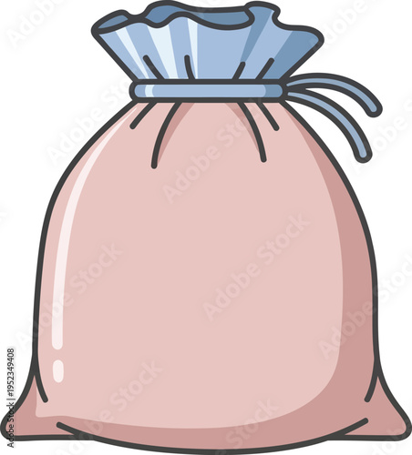 Cute flat household vector of a soft laundry bag in a clean pastel cartoon style created as an isolated home organization icon for washing routines