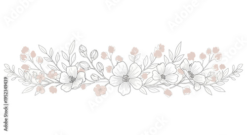 Delicate floral line drawing with flowers.