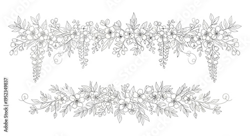 Detailed illustrations of snowflakes falling gently.