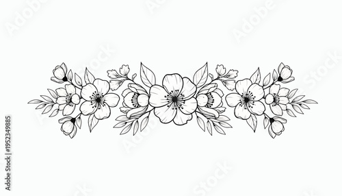 Detailed line drawing of flowers.